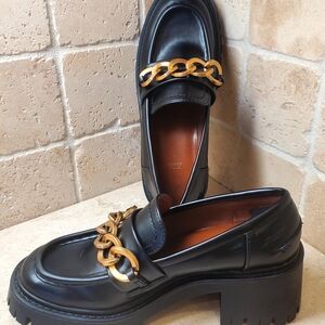 Zara Black Loafers with Gold Chain Detail